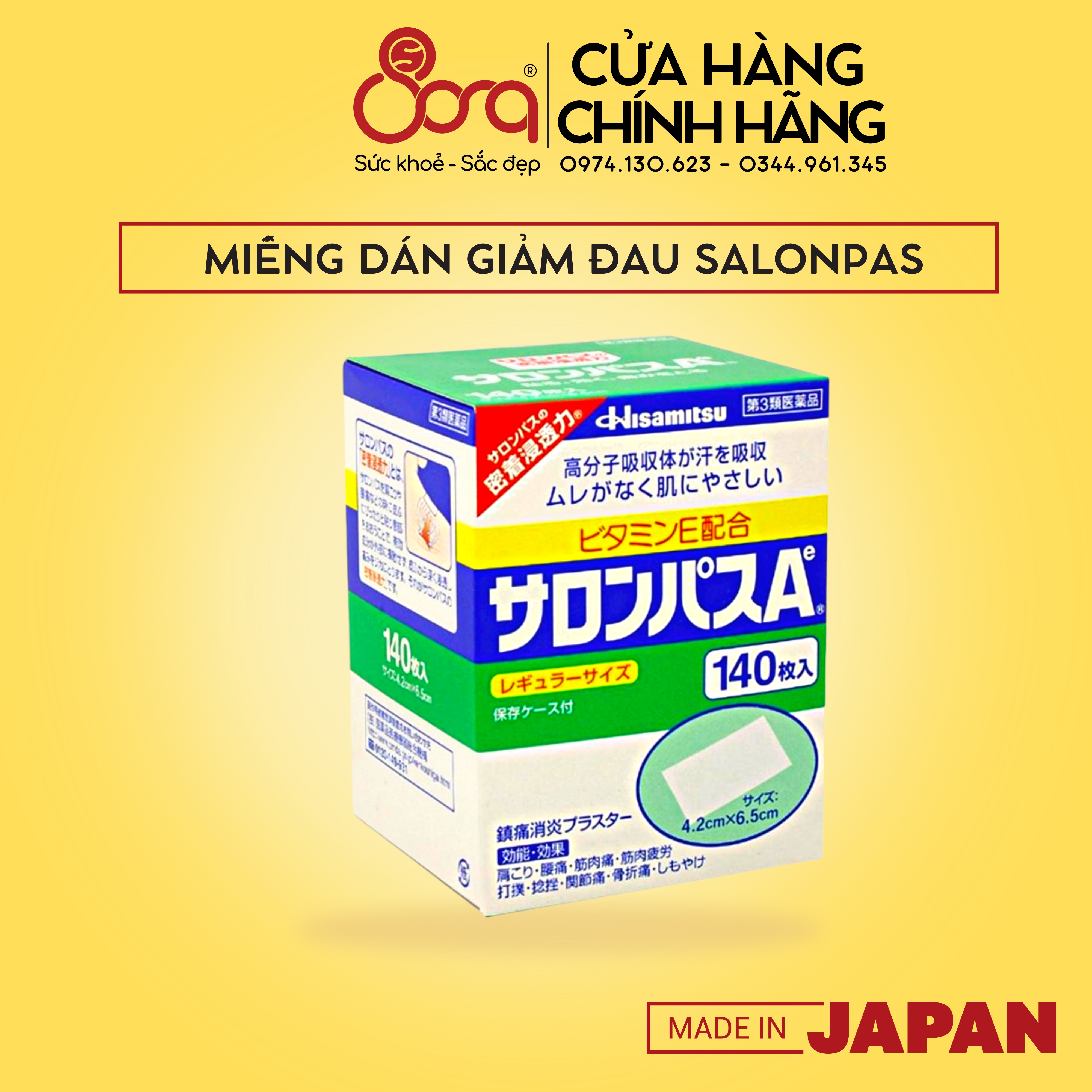 Miếng dán Salonpas giảm đau Nhật Bản 140 miếng