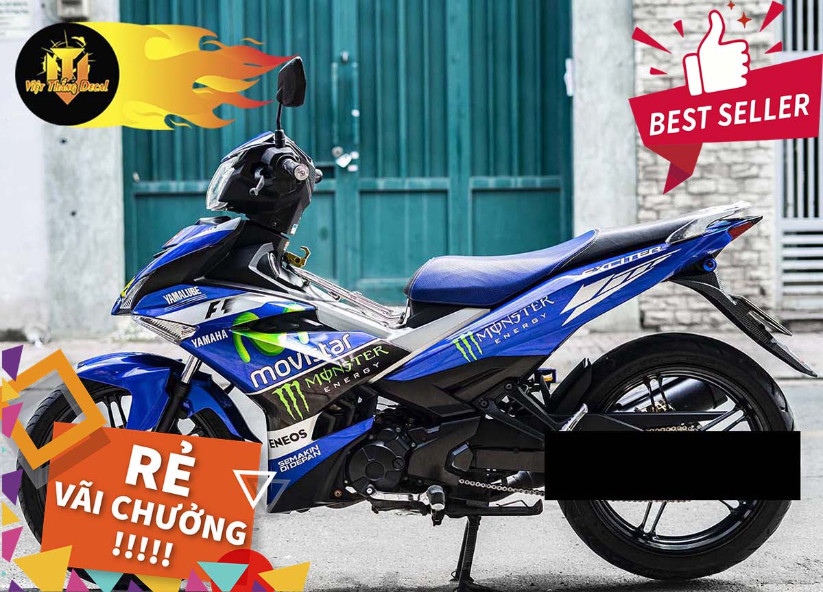 Tem Trùm Exciter 150 Movistar GP Độ Chế Decal (Xanh Đen)