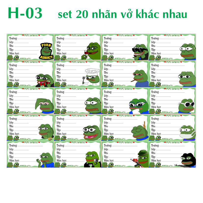 Nhãn vở Ếch Xanh PEPE Graffiti - Nhãn dán Ếch Xanh PEPE Graffiti (nhiều mẫu đẹp xinh)