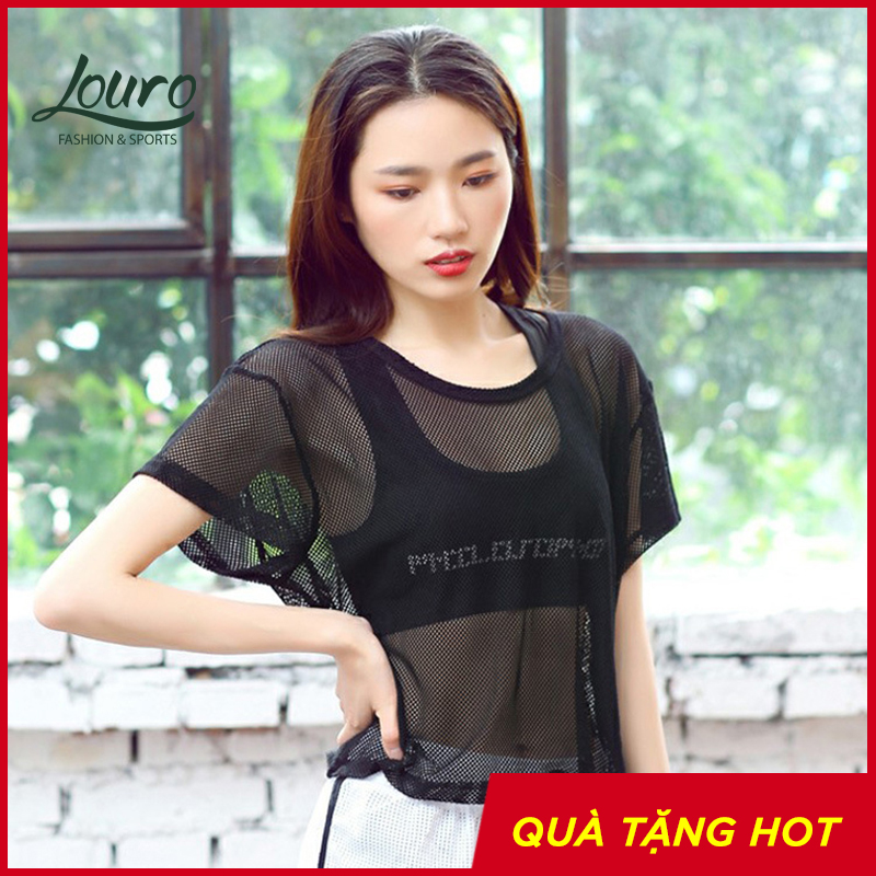 Áo lưới tập Gym Louro AL11, kiểu áo lưới thể thao, chạy bộ, áo lưới đi biển vải lưới thông thoáng
