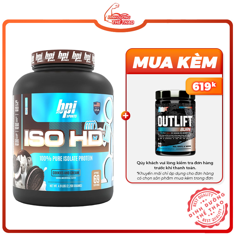 Bpi iso hd 100% pure isolate protein 69 lần dùng | sữa whey hỗ trợ tăng cơ bắp