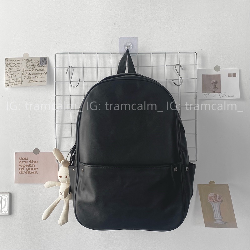 [Ảnh thật] Balo da unisex nam nữ basic năng động vừa laptop
