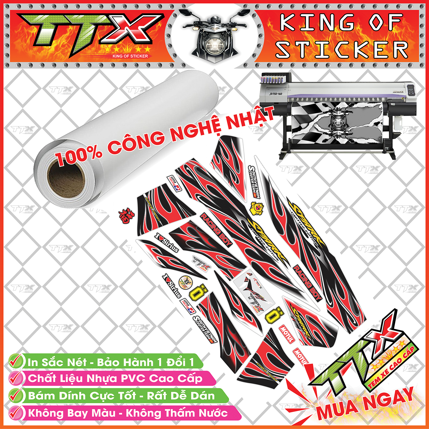 Tem Lửa Sirius Màu Đỏ Đen Trắng Đẹp Rực Rỡ - Mẫu Sirius Lửa Mới Nhất