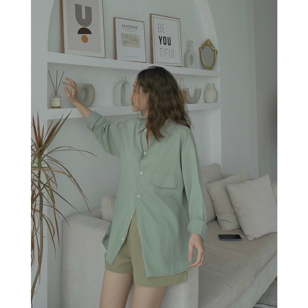 💃 áo sơ mi nữ dài tay đuôi tôm cúc lưng vải đũi 3 màu
