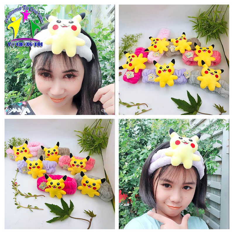 Băng đô nữ skincare, phụ kiện nữ make up, cài tóc nữ trang điểm, bờm tóc nam rửa mặt, nơ cài tóc cho bé gái cute, Pokemon Pikachu siêu đẹp - thương hiệu VỢ CHỒNG TÔI