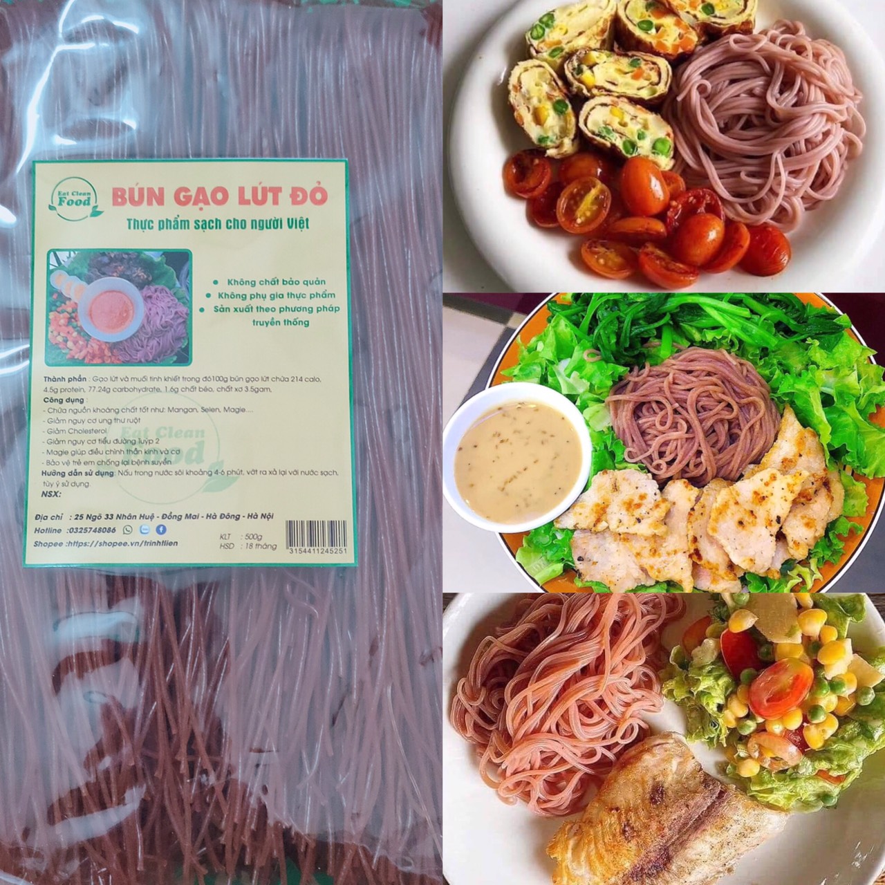 Mì bún gạo lứt thực dưỡng eatclean/keto/das ăn kiêng giảm cân (500g)