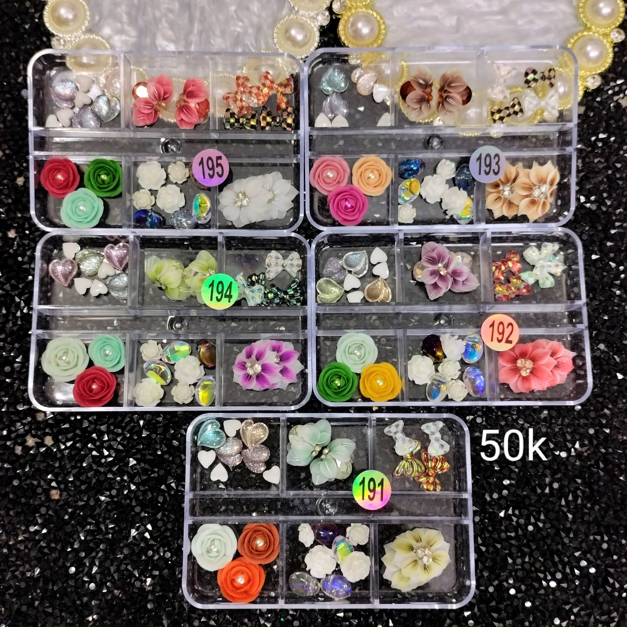 Set Charm Mix Hoa Bột Phụ Kiện Trang Trí Móng