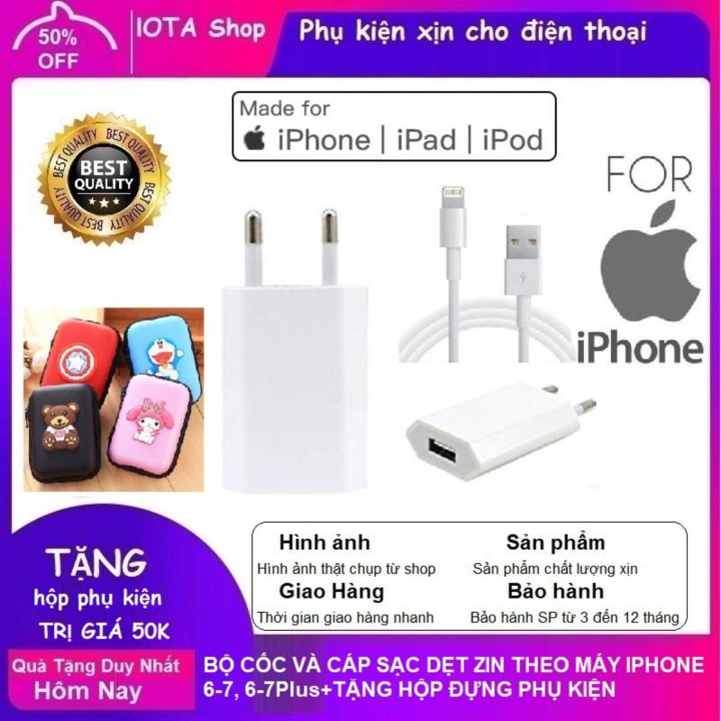 Giá Bộ Cốc Và Cáp Sạc Dẹt Zin Theo Máy Iphone 6-7, 6-7Plus+Tặng hộp đựng phụ kiện