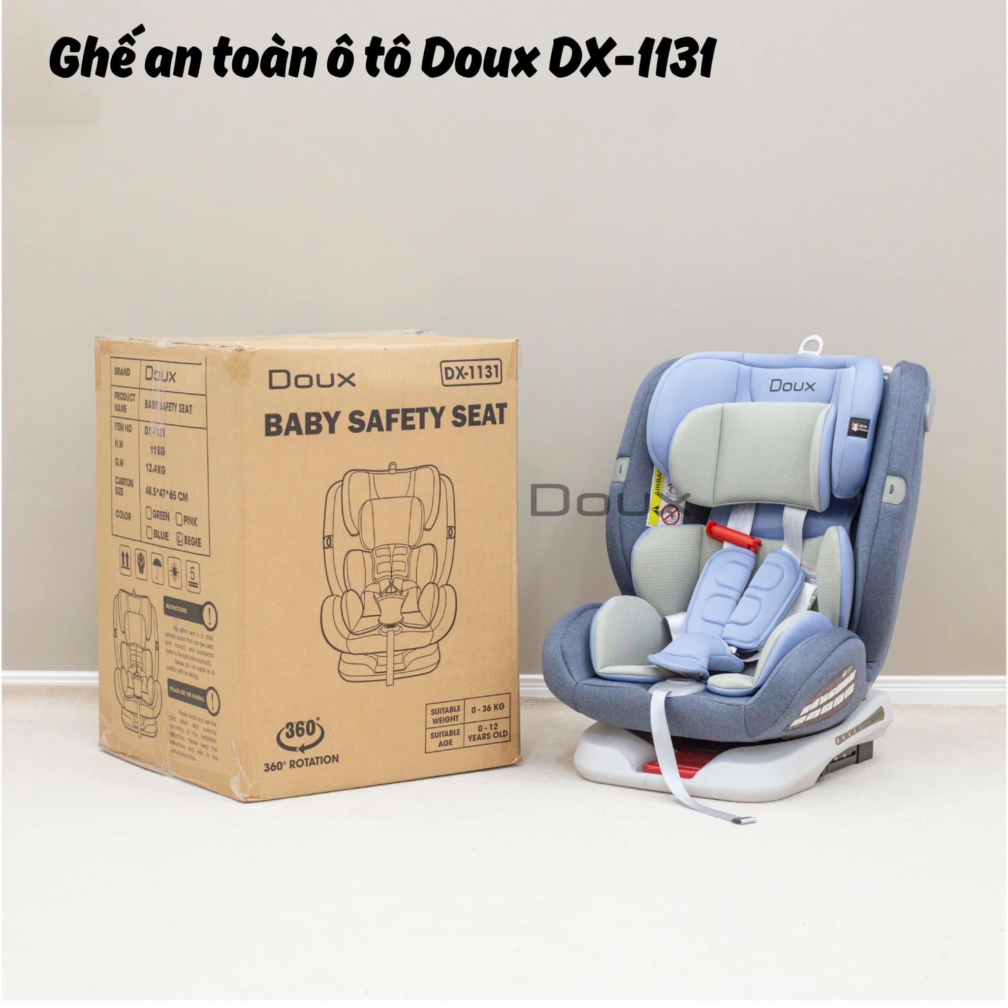 Ghế ngồi ôtô Doux DX-1131 có đai an toàn cho bé, đa năng xoay 360 độ