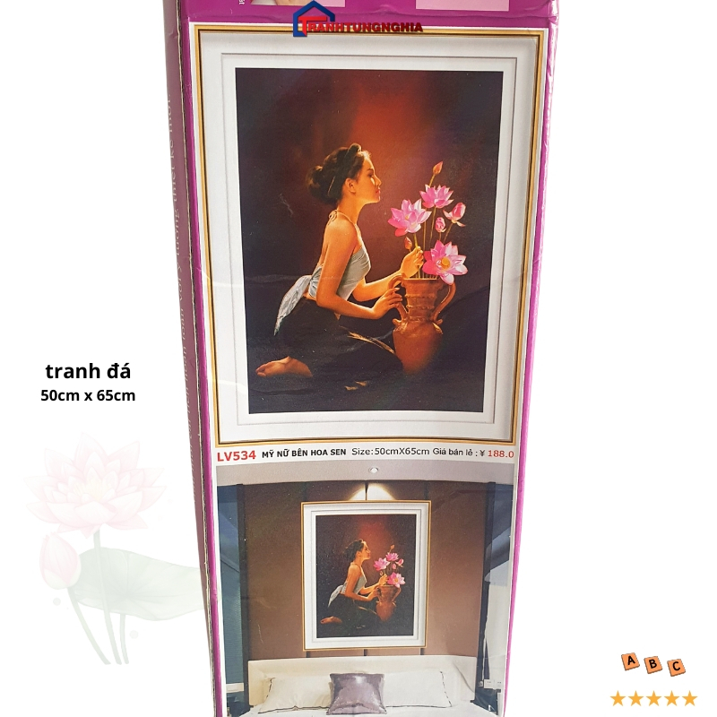 Tranh đính đá, tranh thêu chữ thập nét đẹp thiếu nữ