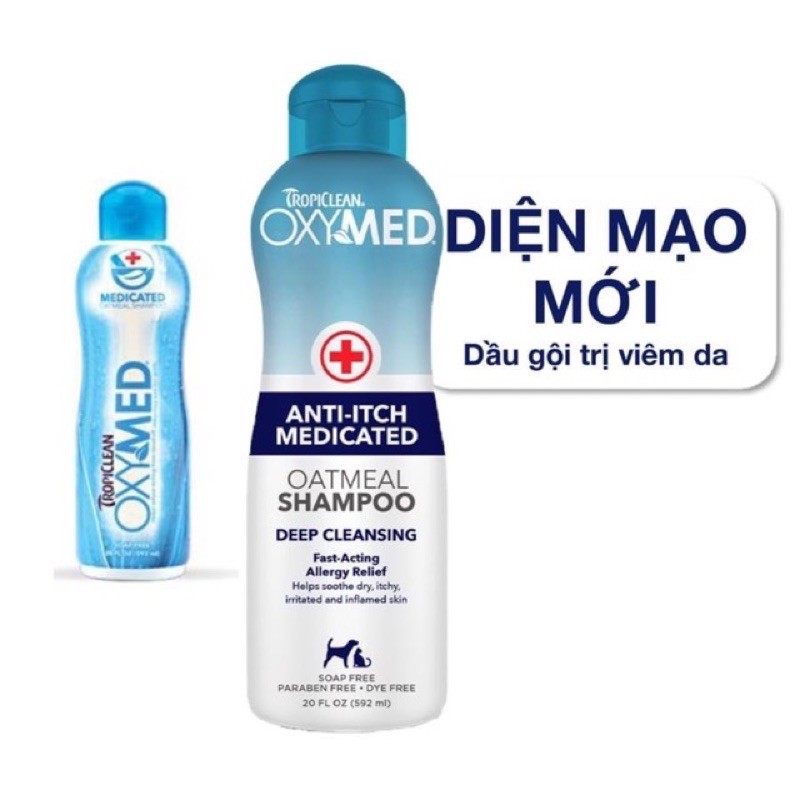 [HCM]SỮA TẮM ĐẶC NẤM DA VIÊM DA NGỨA DA CHO CHÓ MÈO TROPICLEAN OXYMED -TropiClean OxyMed