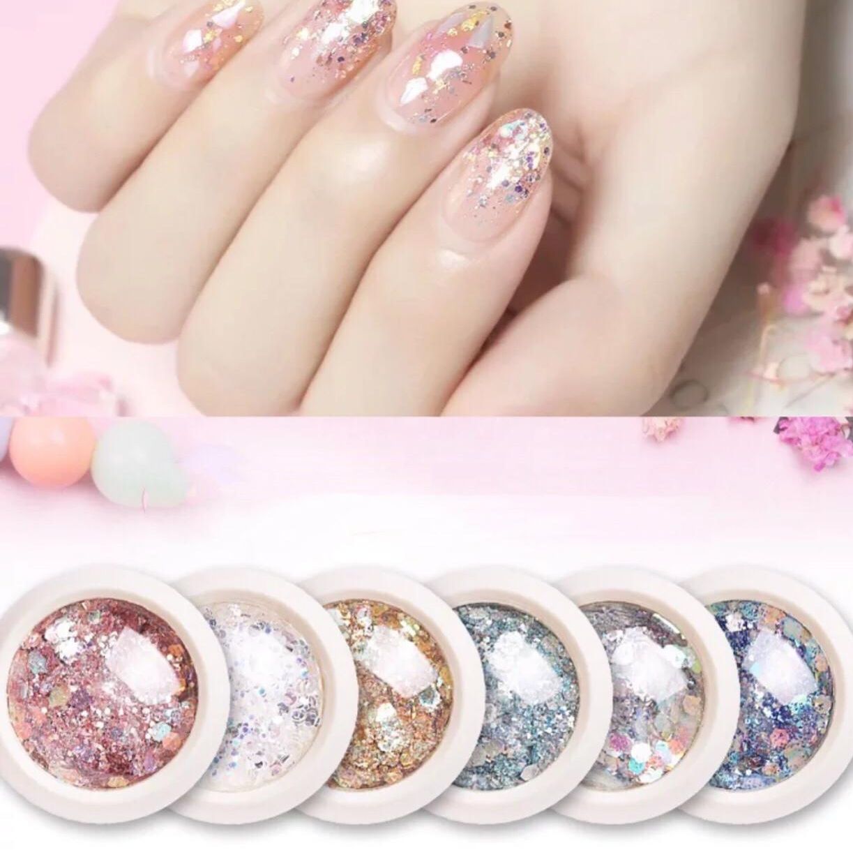 Bột Nhũ Kim Tuyến Trang Trí Móng Lấp Lánh Gồm 6 Màu