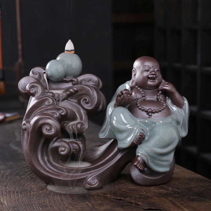 Thác khói trầm hương Phật di lặc cát tường may mắn tặng kèm 5 nụ trầm khói ngược