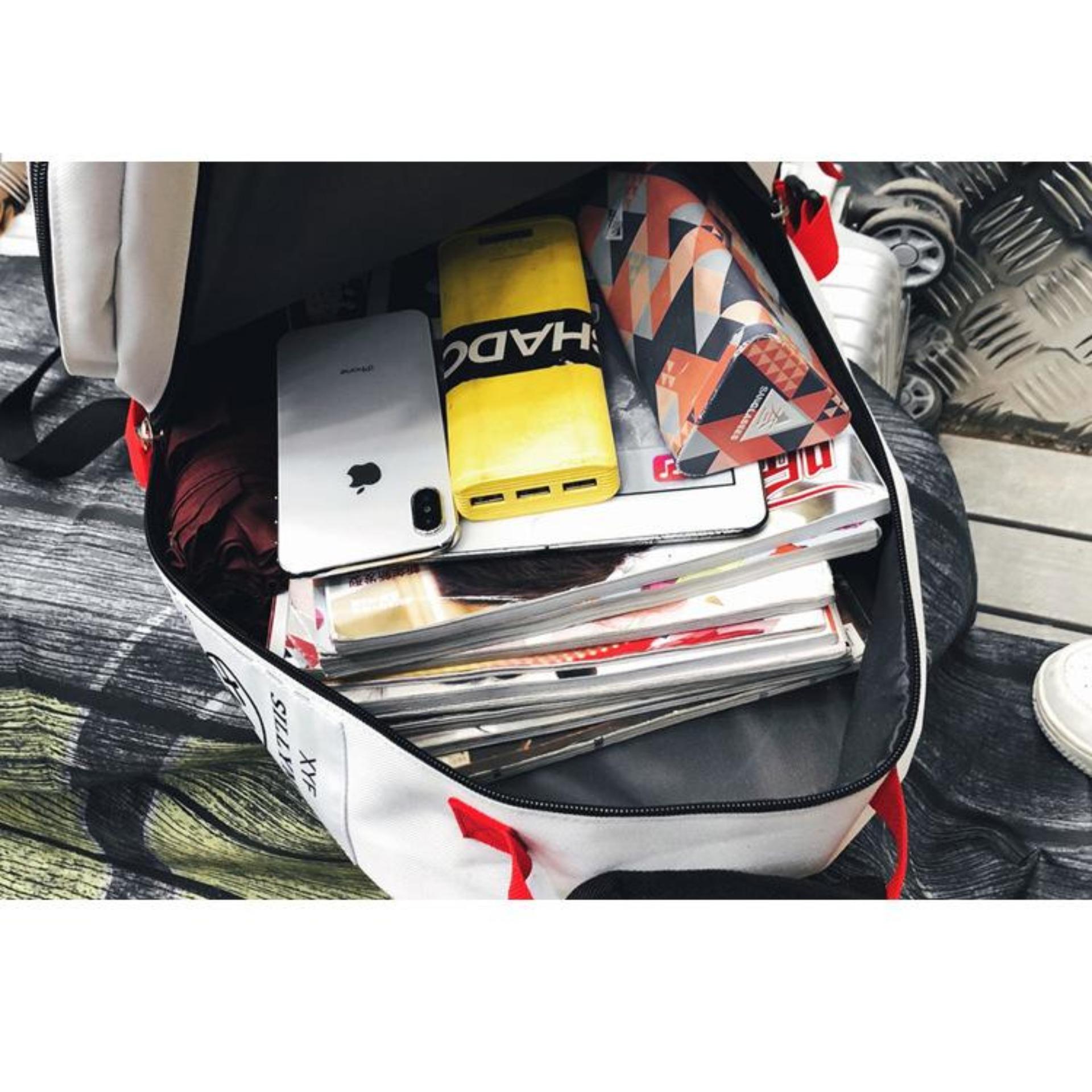 Balo nam nữ thời trang đi học hottrend 2019 có ngăn chứa laptop phong cách style HÀN QUỐC ( TRắng Đen) B1