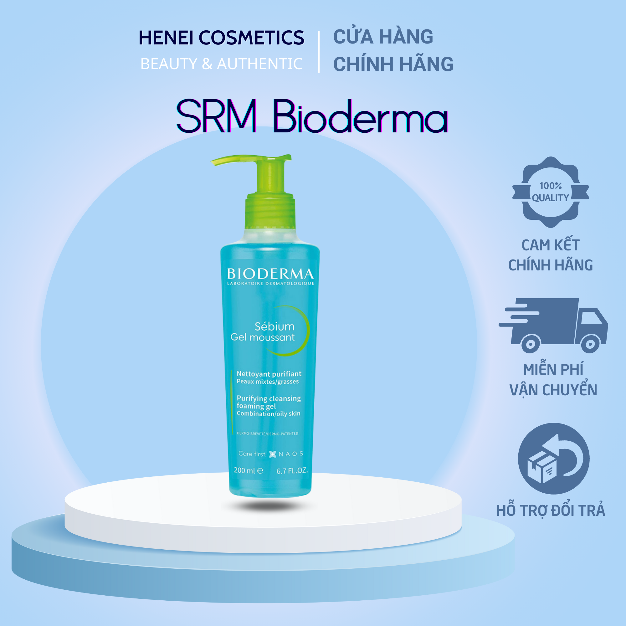 Sữa rửa mặt bioderma sebium gel moussant dành cho mọi làn da kể cả da nhạy cảm 200ml
