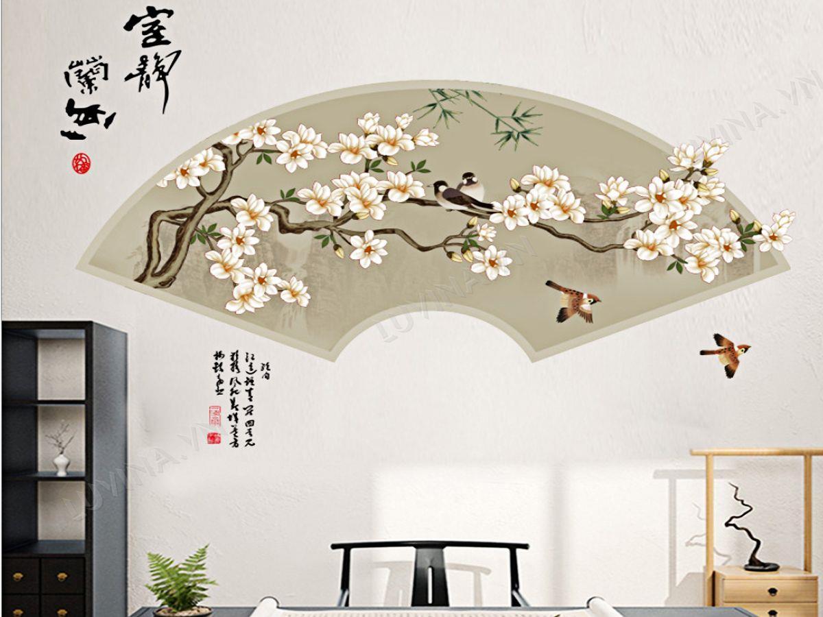 [HCM]DECAL DÁN TƯỜNG VÒM QUẠT HOA MAI TRẮNG