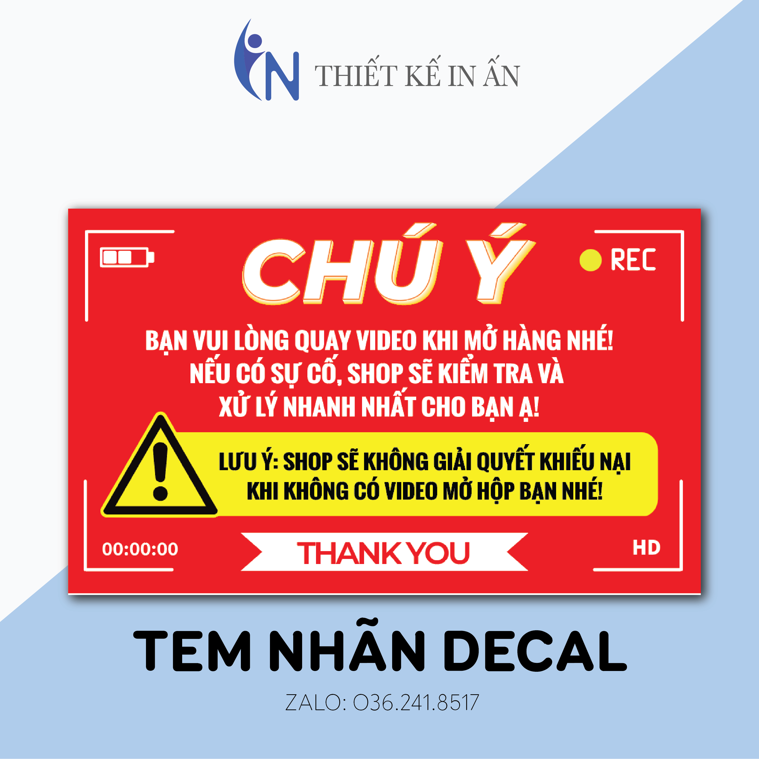 Combo 100 Tem dán quay clip trước khi mở hàng - Kích thước 9x5 - Có keo mặt sau