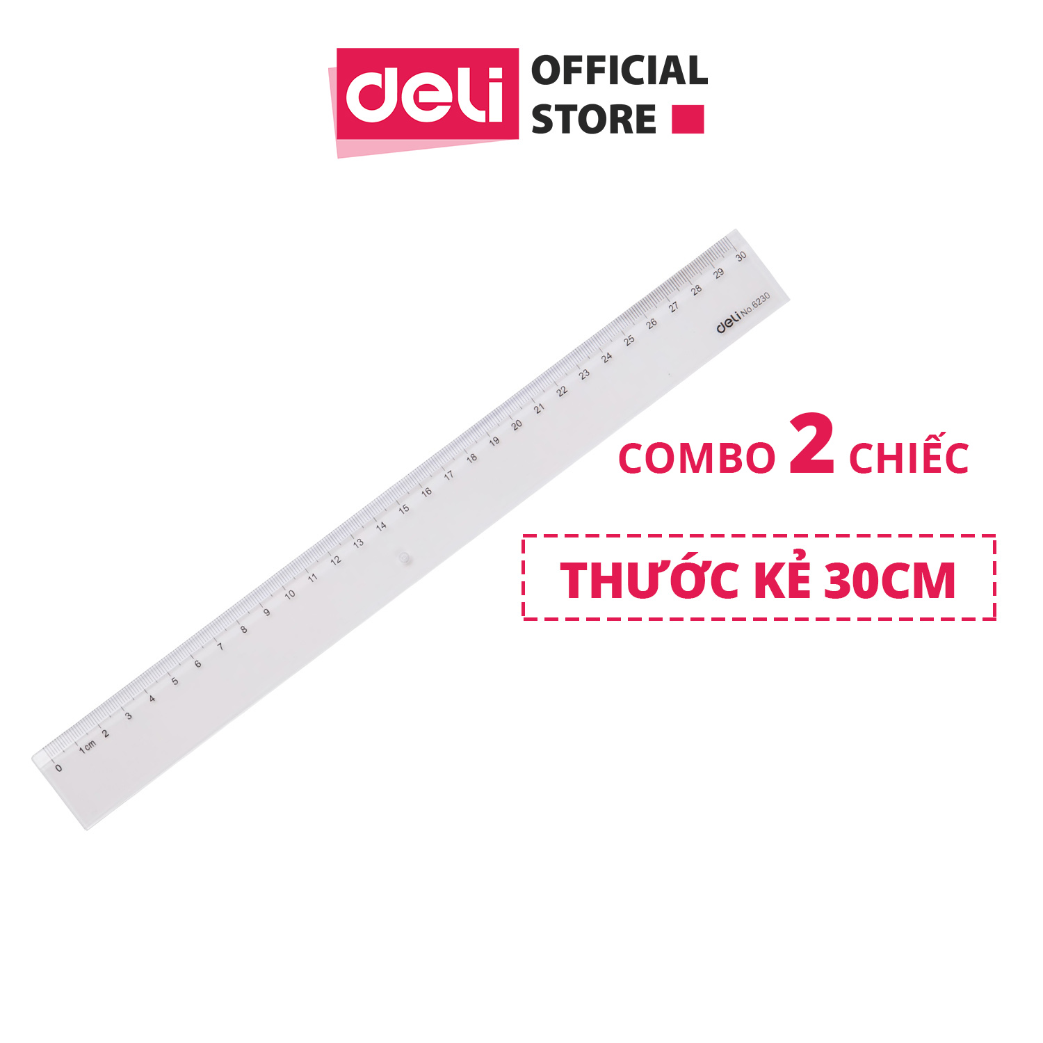 Thước kẻ 30cm Deli, trong suốt - 2 chiếc - E6230