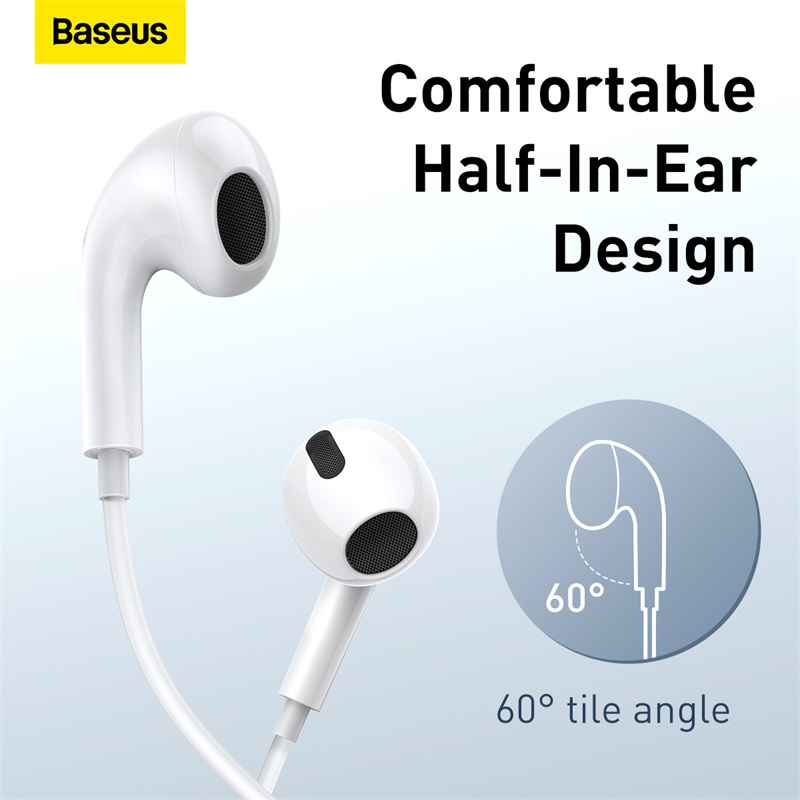 Baseus H17 3.5mm Earphones For Samsung Xiaomi Phone Half In Ear Hearphone Wired Headset With Mic For Smart Phone
