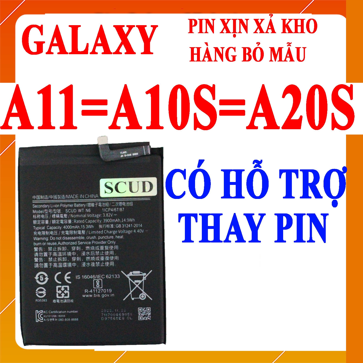 Pin Scud cho Samsung Galaxy A10S/Galaxy A20S/Galaxy A11 SCUD-WT-N6 4000mAh (Đen)