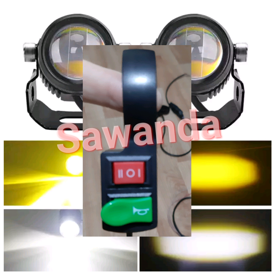 Công tắc On Off On kèm nút Passing dây dẫn bắt tay lái dùng cho đèn trợ sáng 2 màu Vàng Trắng