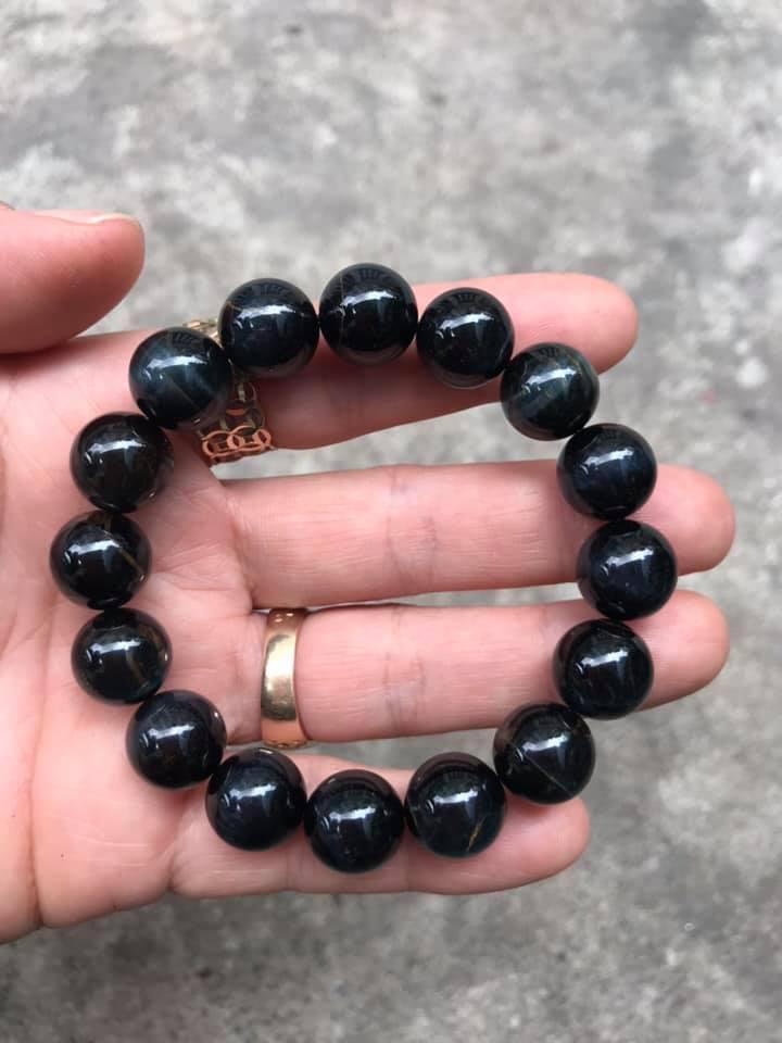 [HCM]VÒNG TAY ĐÁ MẮT HỔ XANH ĐEN 12LY