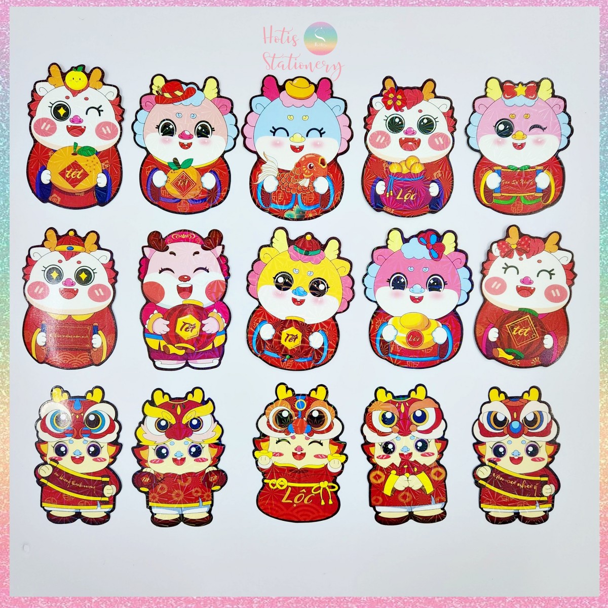 Set 10 Bao lì xì Rồng Chibi dạ quang Giáp Thìn 2024