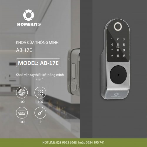 Khóa cửa cổng một chiều vân tay điện tử thông minh HOMEKIT AB-17E mật khẩu, thẻ từ và chìa cơ - lắp đặt tận nhà