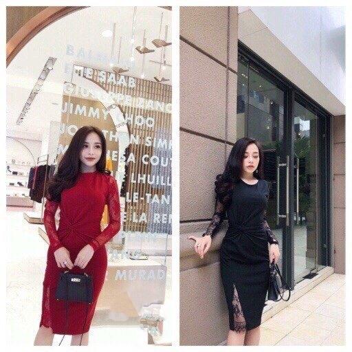 Đầm ôm body xoắn eo phối ren TPD