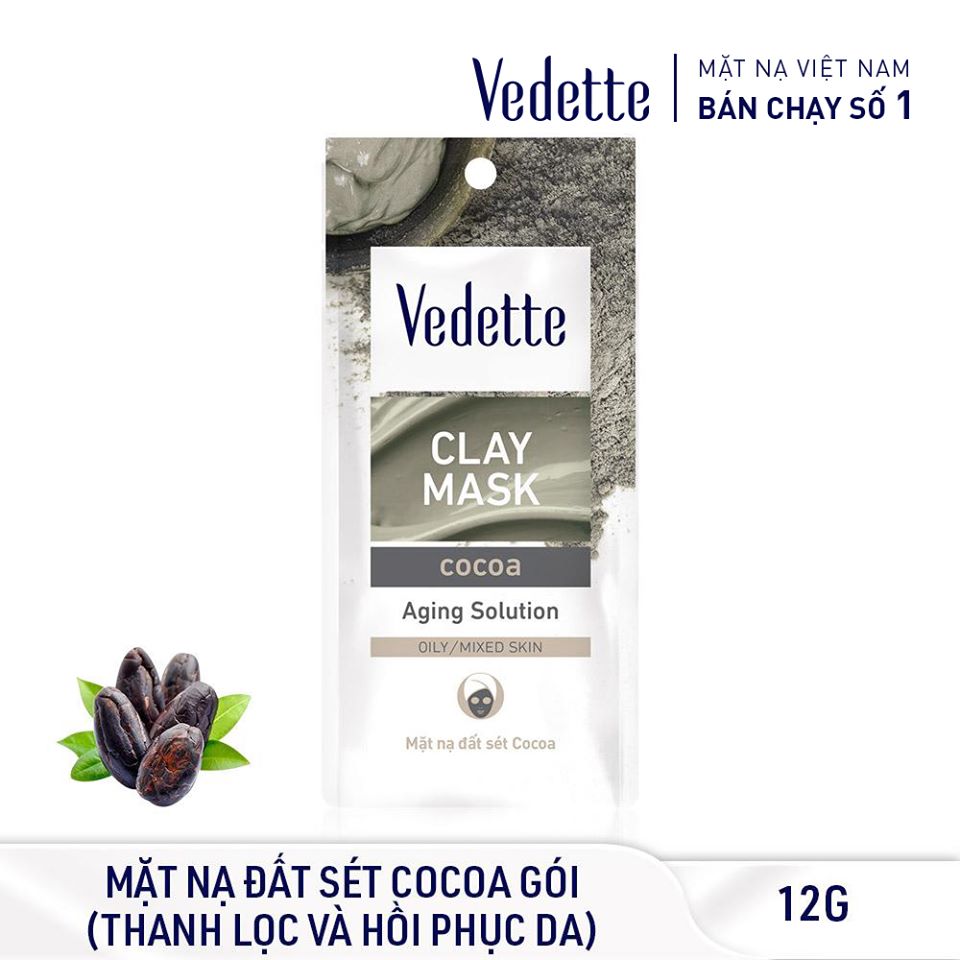 Mặt Nạ Đất Sét Cocoa Bùn 12g VEDETTE - THANH LỌC & HỒI PHỤC DA (TPM051)