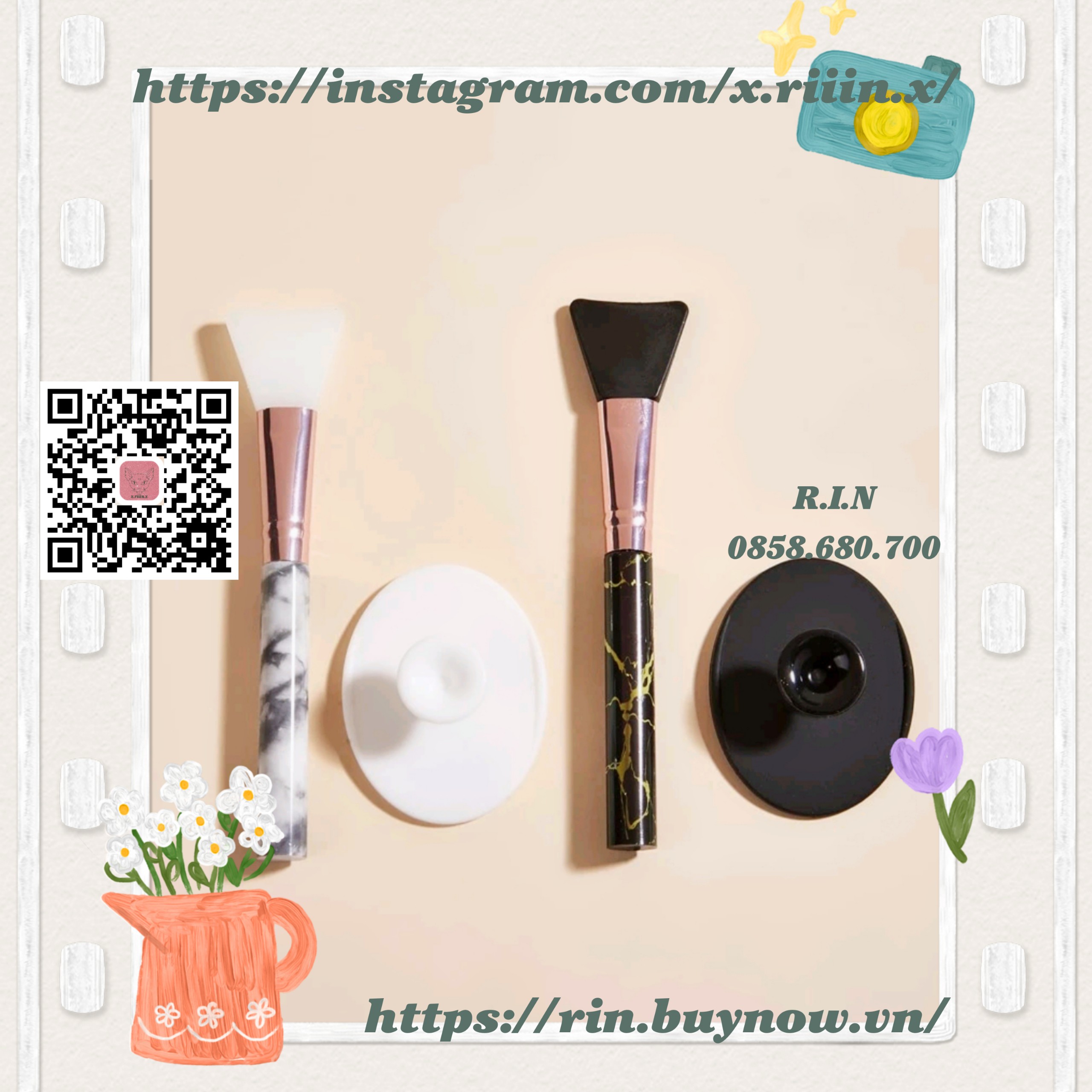RIIIN Combo 1 cọ đắp mặt nạ & 1 cọ rửa mặt