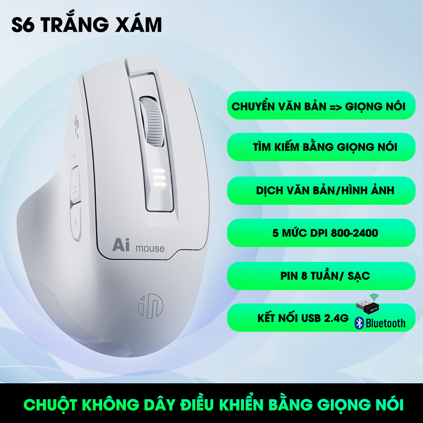 Sidotech S6 AI voice wireless Bluetooth computer mouse silent text translation noise-proof battery rechargeable 6 buttons reading ergonomic working support 120 languages-it is authentic