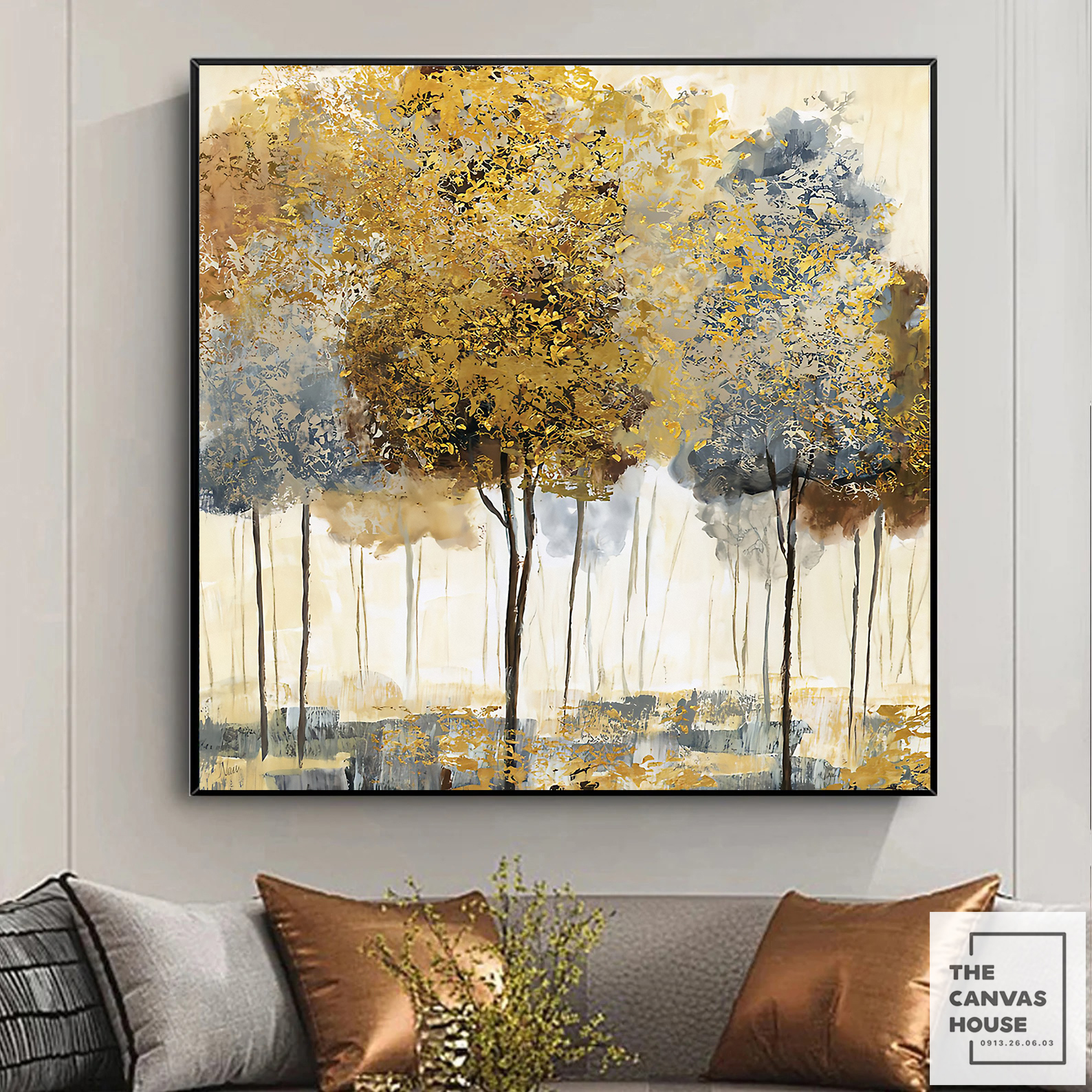Tranh Canvas Cây Vàng Trừu Tượng Đã có khung, móc, đinh treo) - The Canvas House