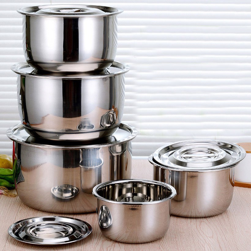 Bộ nồi inox my home 5 món dùng được bếp từ, size 16, 18, 20, 22, 24cm - bộ 5 nồi inox- bộ nồi 5 món inox có nắp