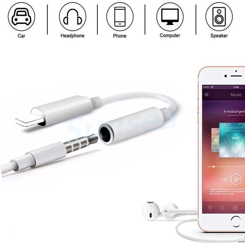 Aux audio jack plug earphone connector from lightning to 3.5mm earphone for iphone 7 / 7plus / 8 / 8plus / x / xs / xr / xs max