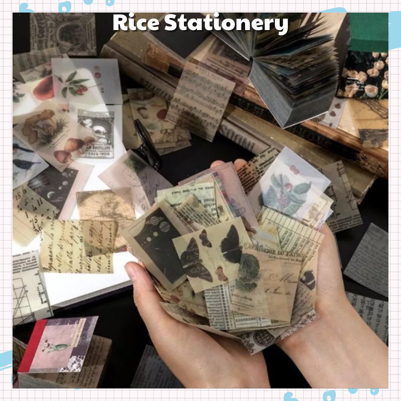 Set 100 Thẻ Giấy Hình Mini Trang Trí sổ tay Phong Cách Vintage (không có sẵn keo) Trang Trí Bullet Journal sổ tay nhật kí