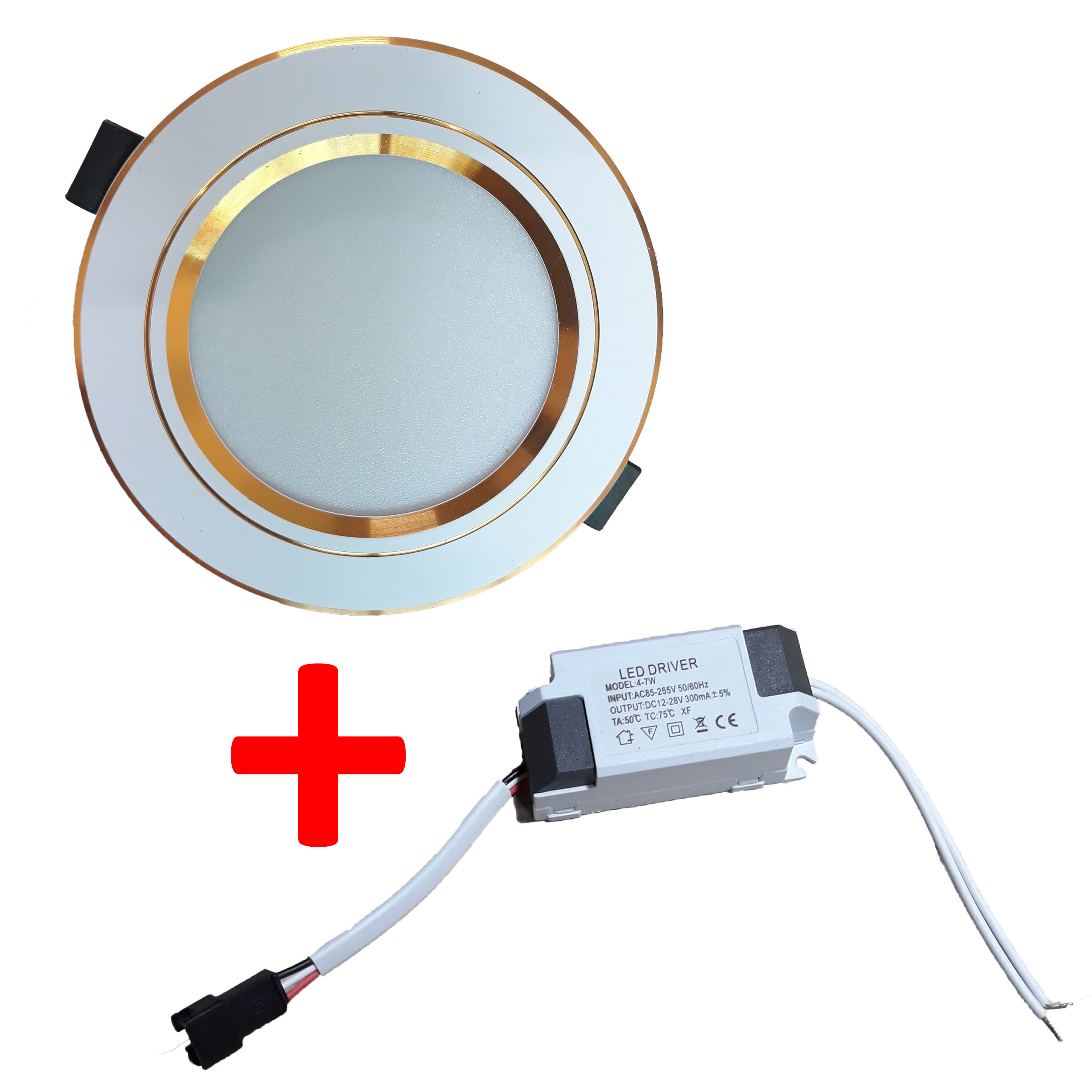 Đèn led âm trần 3 chế độ đổi màu 7W phi 90 viền vàng kèm nguồn đèn