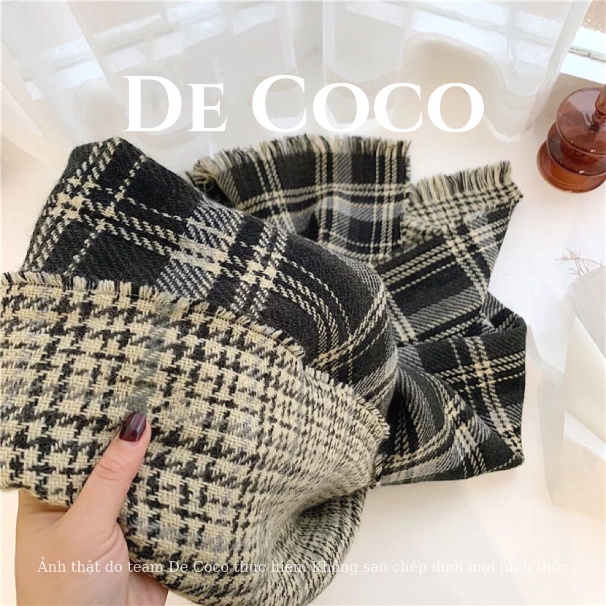 Khăn len mùa đông, khăn len kẻ nhiều màu De coco