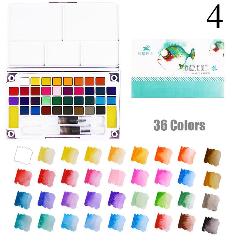 Màu nước Solid Water Color Cao Cấp Tặng kèm 2 Bút Nước, 2 Mút, và 1 Palette đựng màu - Tùy chọn nhiều phân loại 12/18/24/36 Màu