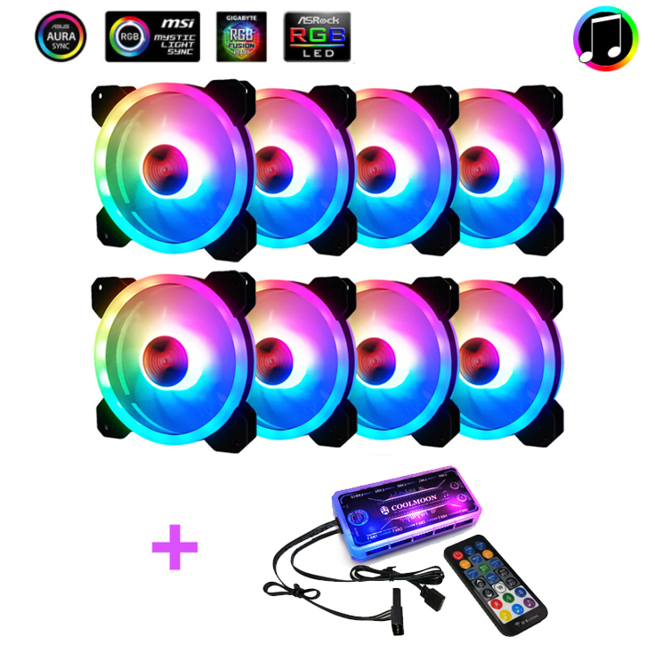 Bộ 8 Quạt Tản Nhiệt, Fan Case Coolman Ver 4 Led RGB - Kèm Bộ Hub Sync Main