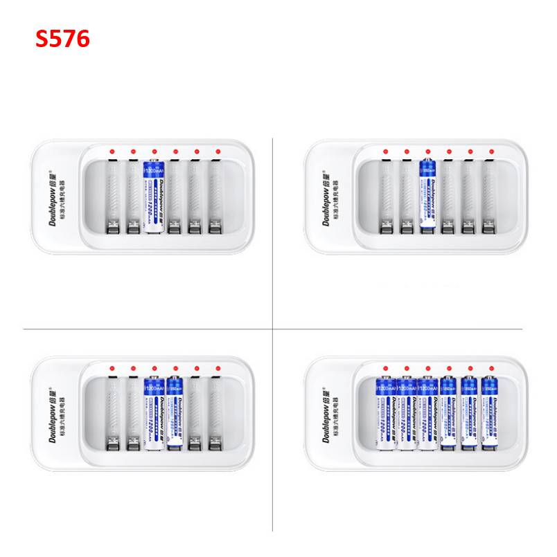 Combo Sạc 6 Khe Kèm 12 Viên Pin Sạc (6 Pin Sạc AA Doublepow 1200mAh  và 6 Pin AAA 1250 mAh)