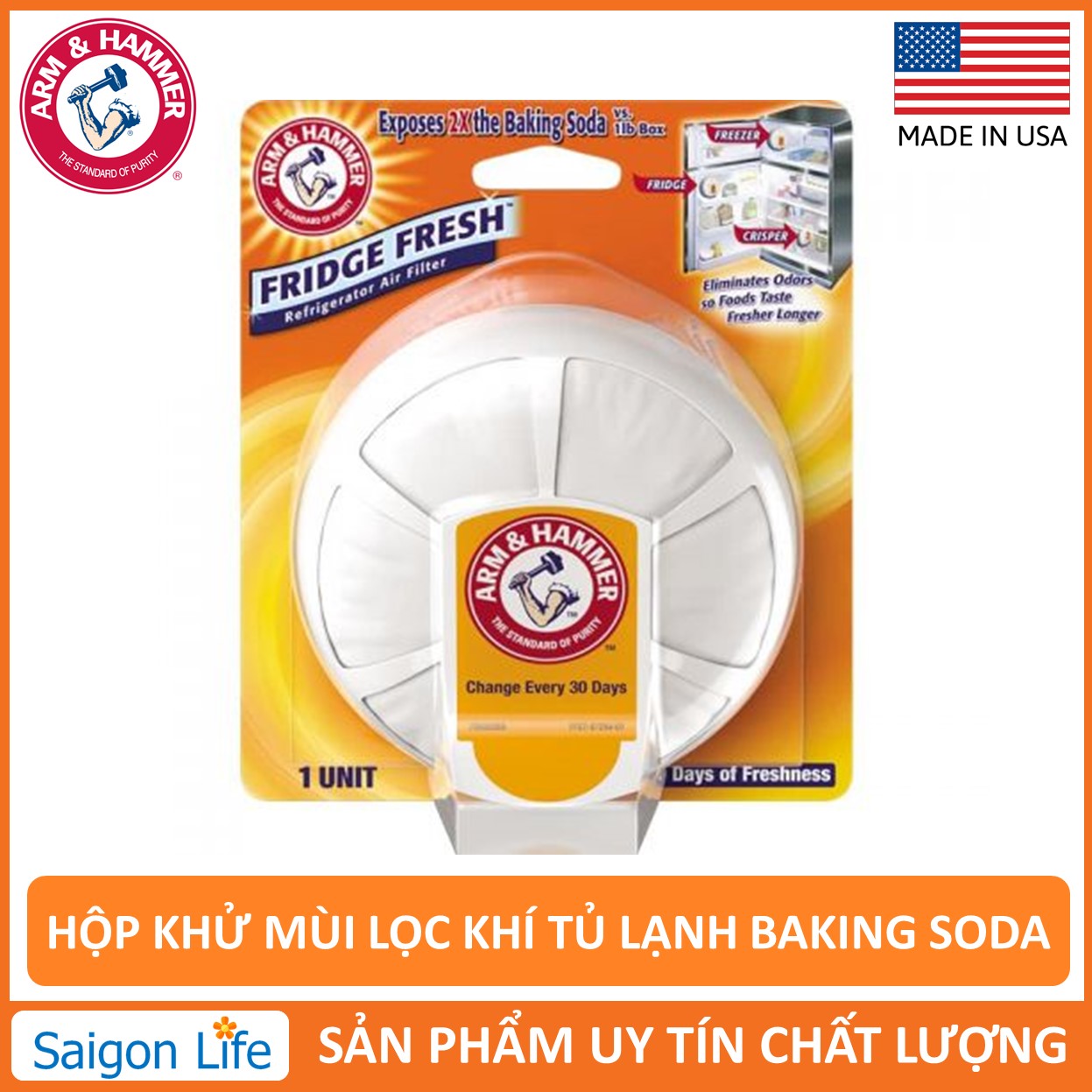 Hộp khử mùi lọc khí tủ lạnh baking soda arm - hammer