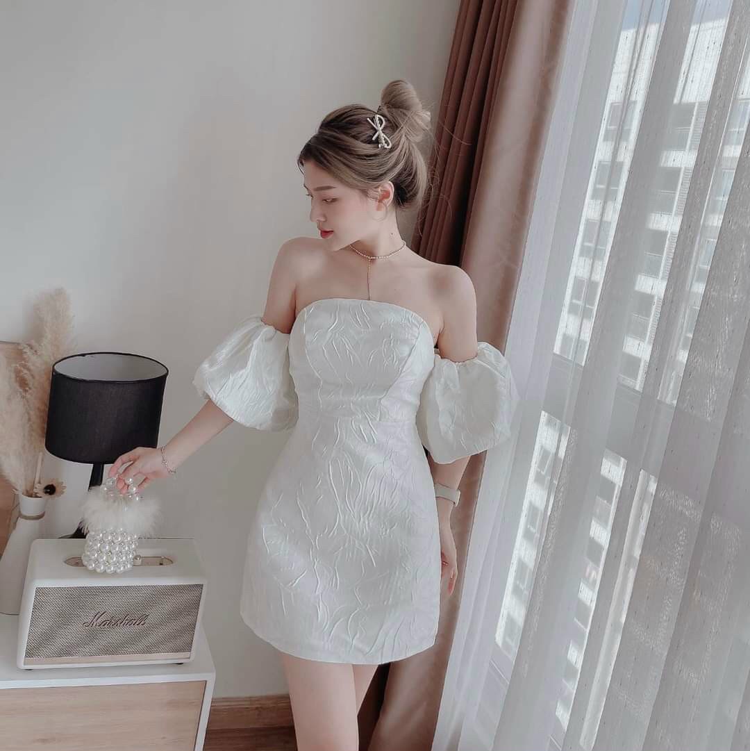 Váy đầm nữ cúp ngực tay phồng ( có Mút)