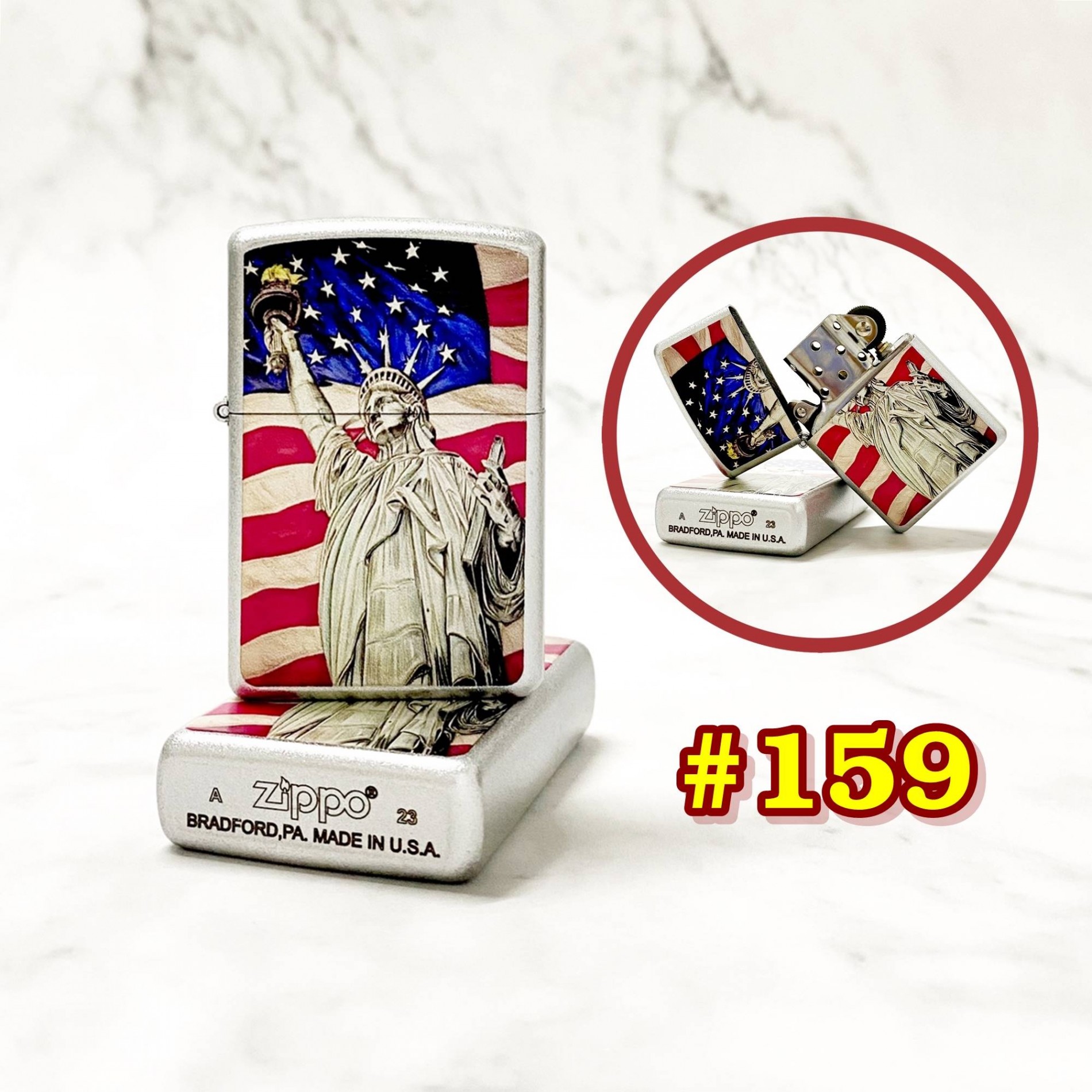 BẬT LỬA ZIPPO SƠN TĨNH ĐIỆN 2 MẶT HÌNH NỮ THẦN TỰ DO (CÓ MỘC ĐÁY) #159