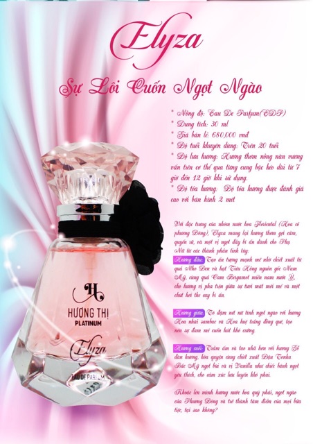 [ mỹ phẩm hương thị ] nước hoa cao cấp ELYZA hương thị platinum 30ml