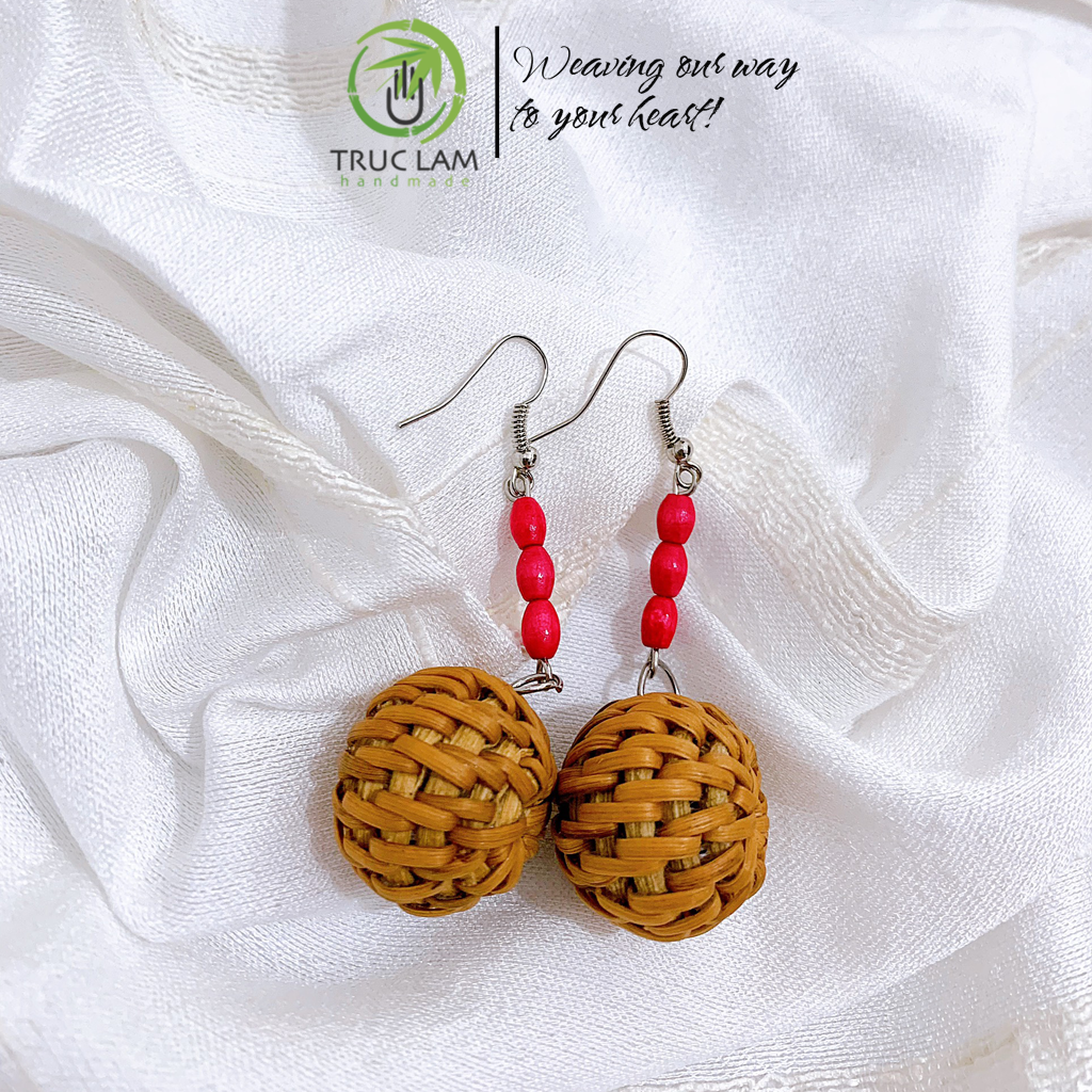 Phụ kiện đi biển khuyên tai cói bông tai mây tre đan KT04 - Trúc Lâm Handmade