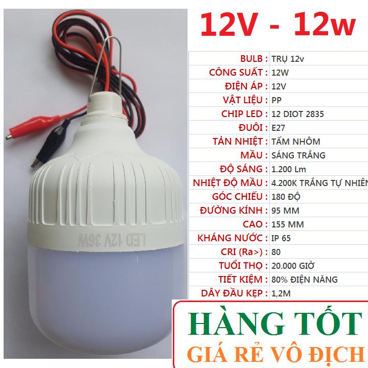 Bóng đèn LED 12v - đủ 12w dây kẹp bình hoặc đuôi văn E27