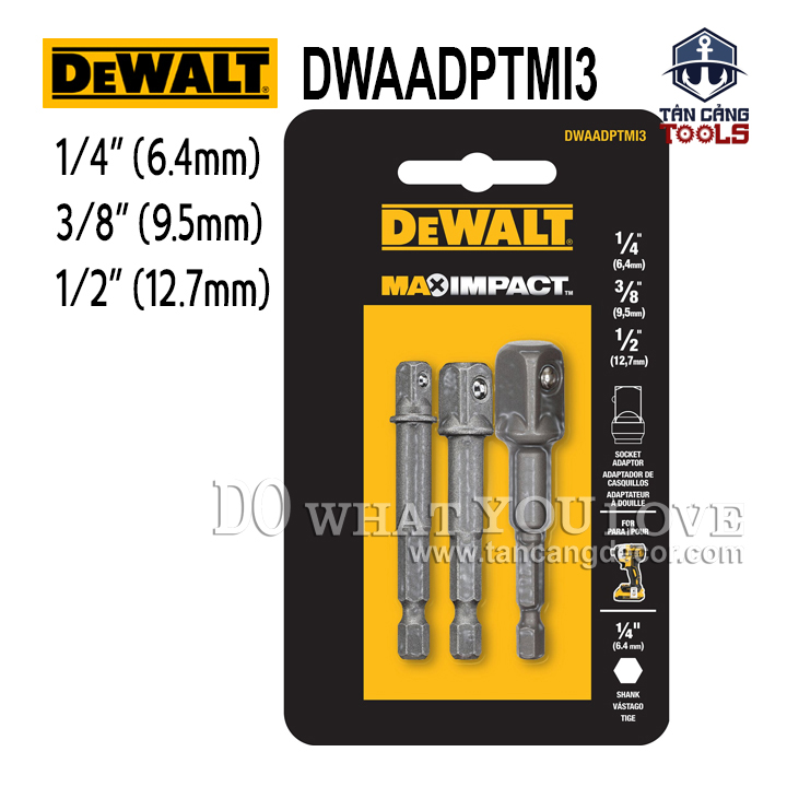 Combo 3 đầu chuyển bulong 1/4 inches sang 1/4 3/8 1/2 inches dewalt dwaadptmi3