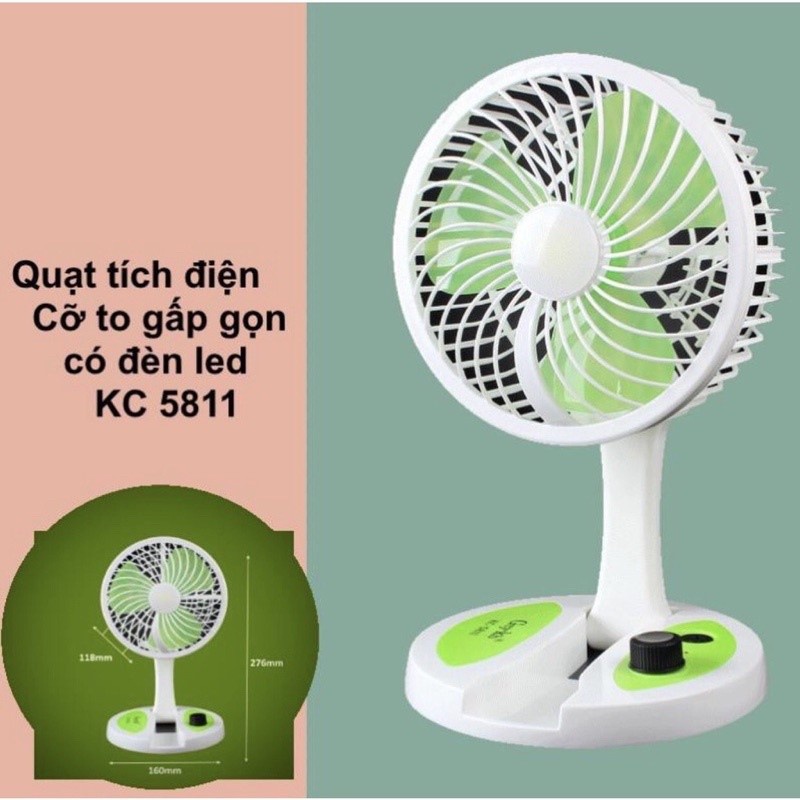 Quạt tích điện gấp gọn có đèn kc - 5811 -quạt gấp gọn mini-quạt sạc tích đện-quạt tích điện-quạt để bàn