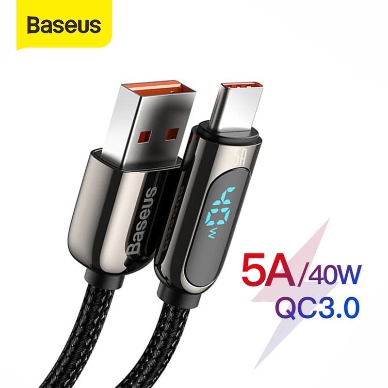 Cáp sạc nhanh Baseus 40W, 5A cổng USb ra Type C có Led Baseus Display & Fast Charge chính hãng